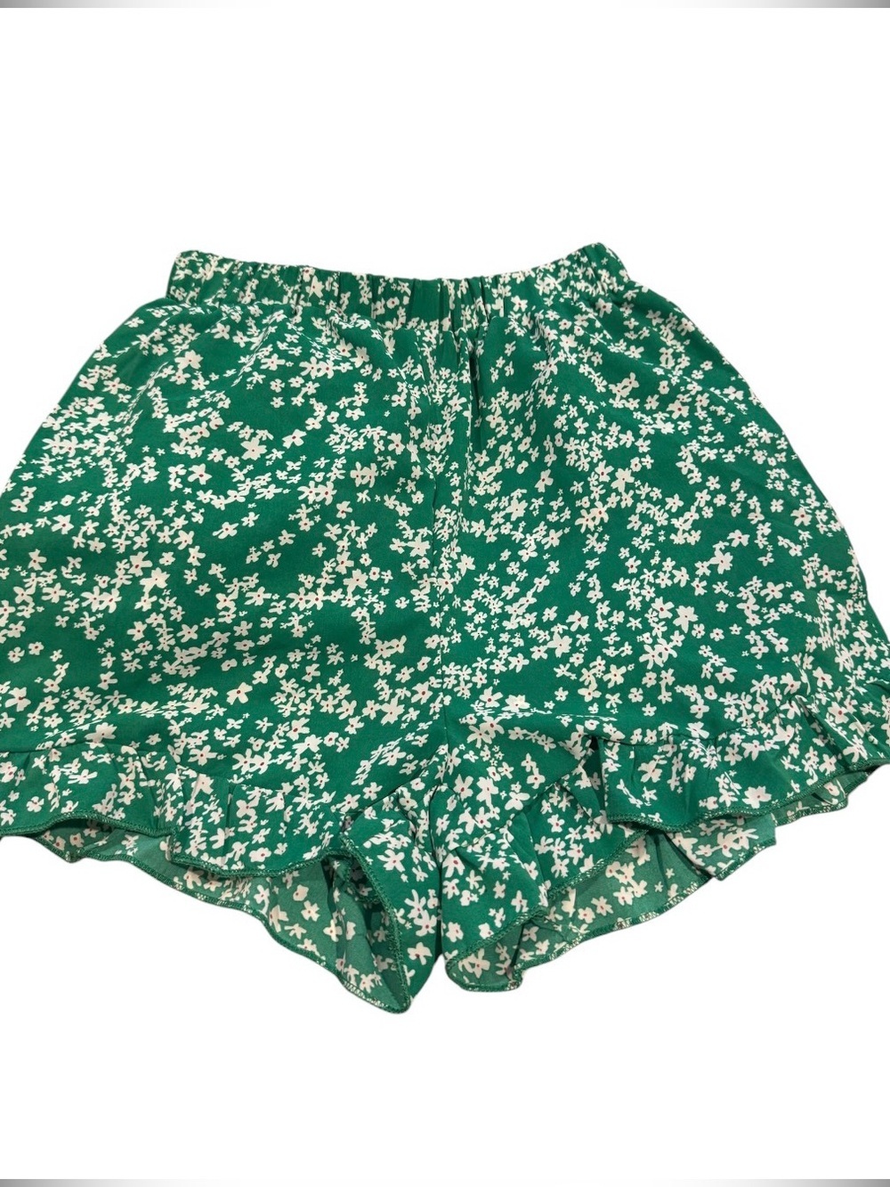 Puff Sleeve Shirred Drawstring Front Top & Ditsy Floral Ruffle Hem Shorts Sz 2 - Picture 8 of 8
